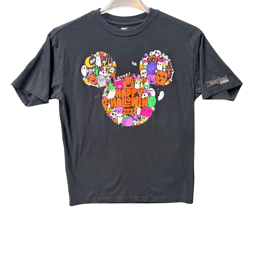 Disney Mickey Mouse Happy Halloween 2022 Black Cotton Disneyland Resort Tee M - Picture 1 of 8